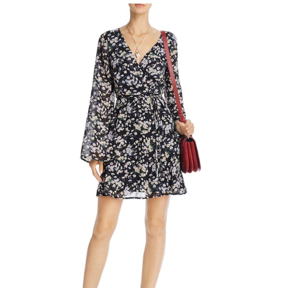 June & Hudson Women's Black Floral Print Faux Wrap